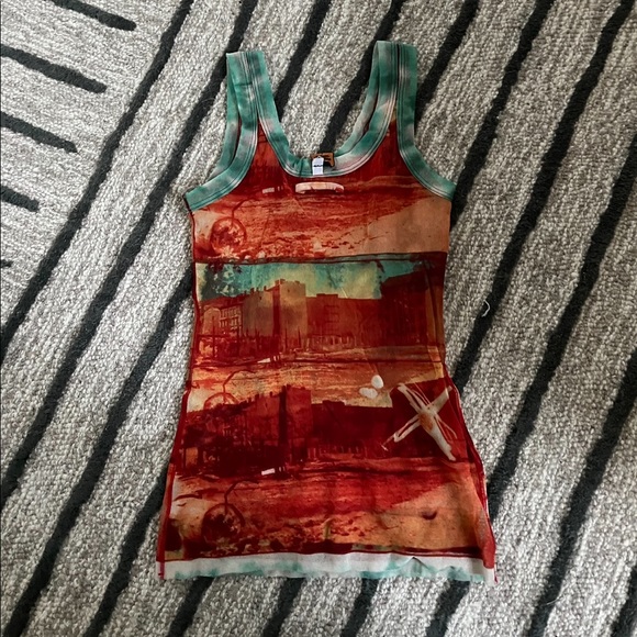 JPG Jean Paul Gaultier sheer mesh stretch red top - Picture 2 of 3